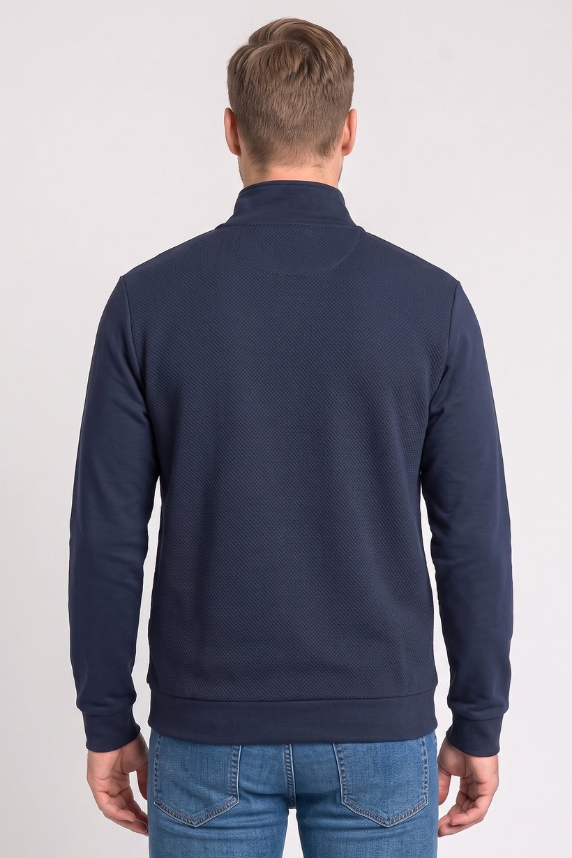 Men Mock Neck Textured Long Sleeve Sweatshirt, Navy