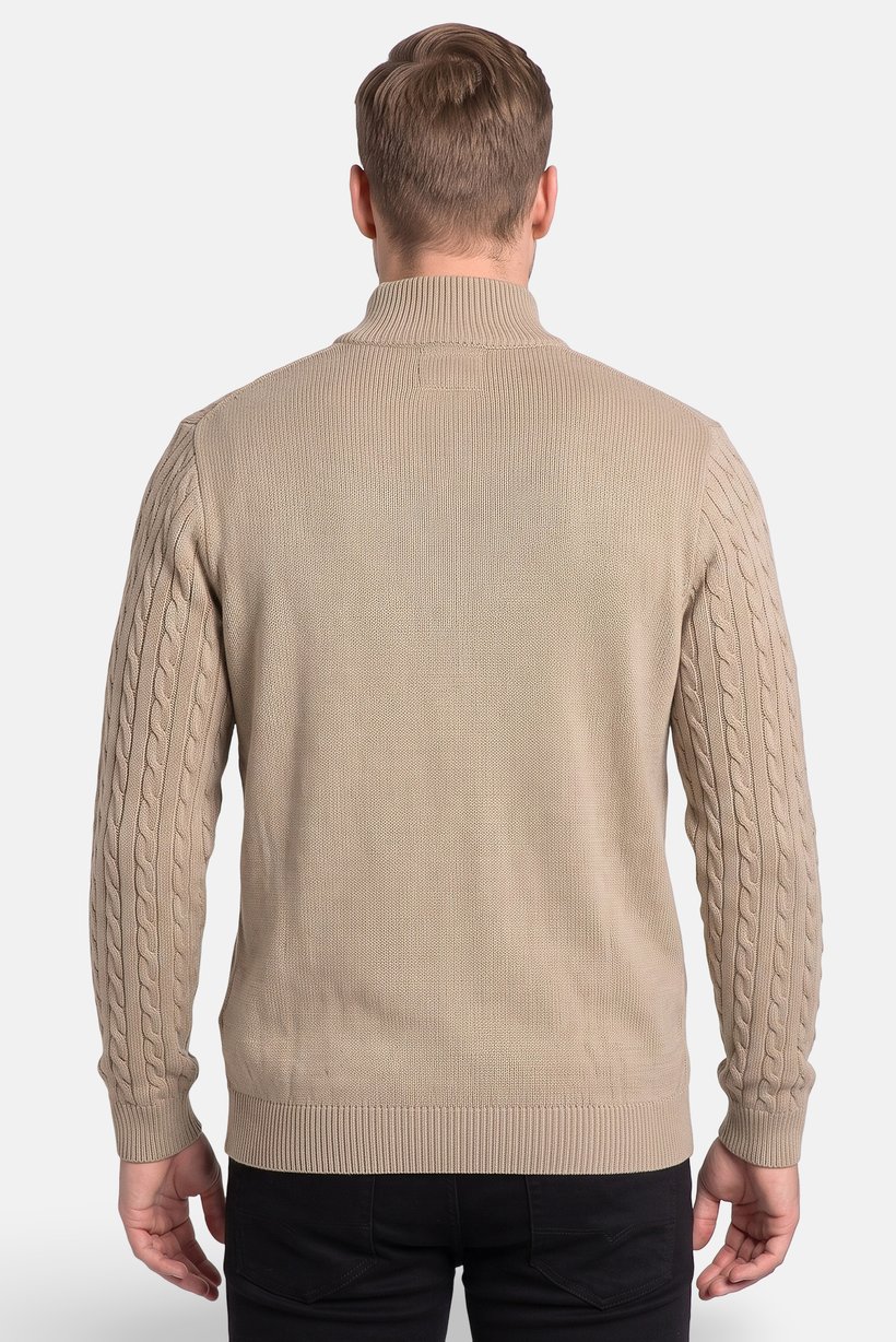 Men Mock Neck Knitted Sweater, Deep Beige