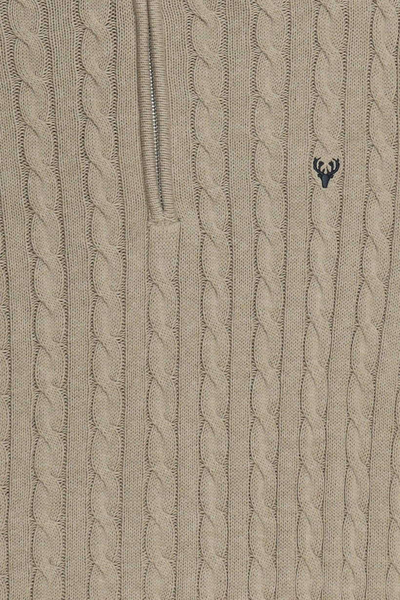 Men Mock Neck Knitted Sweater, Deep Beige