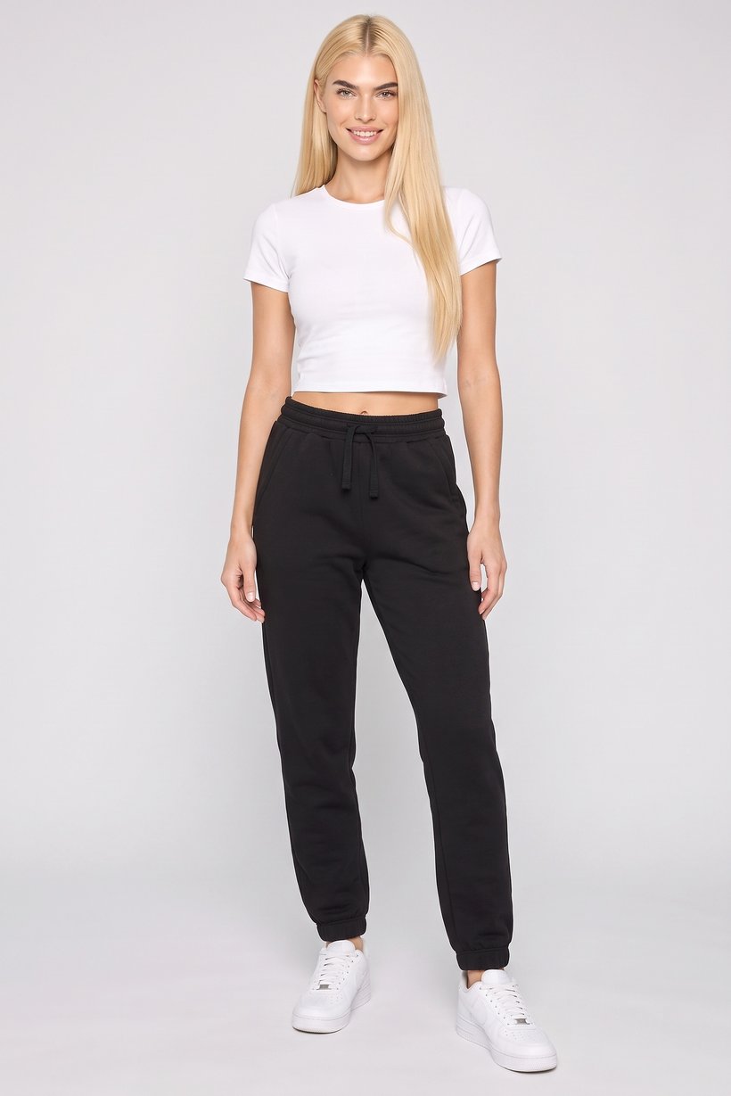 Women Regular Fit Solid Sweatpants, Black