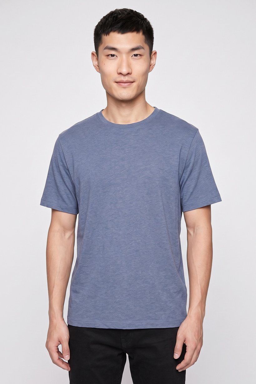 Men Crew Neck Short Sleeve Heather T-Shirt, Dusty Blue