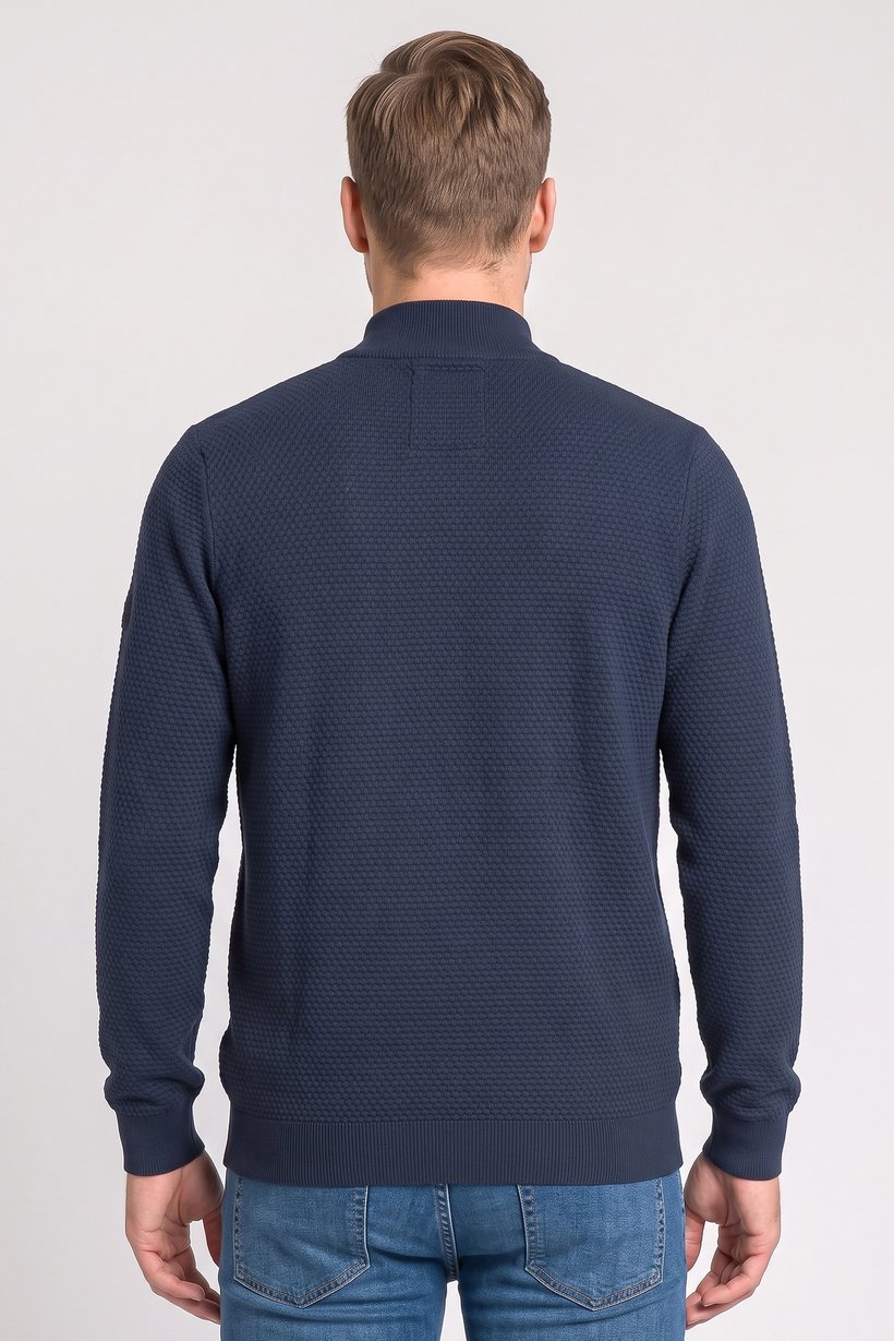 Men Mock Neck Textured Sweater, Navy