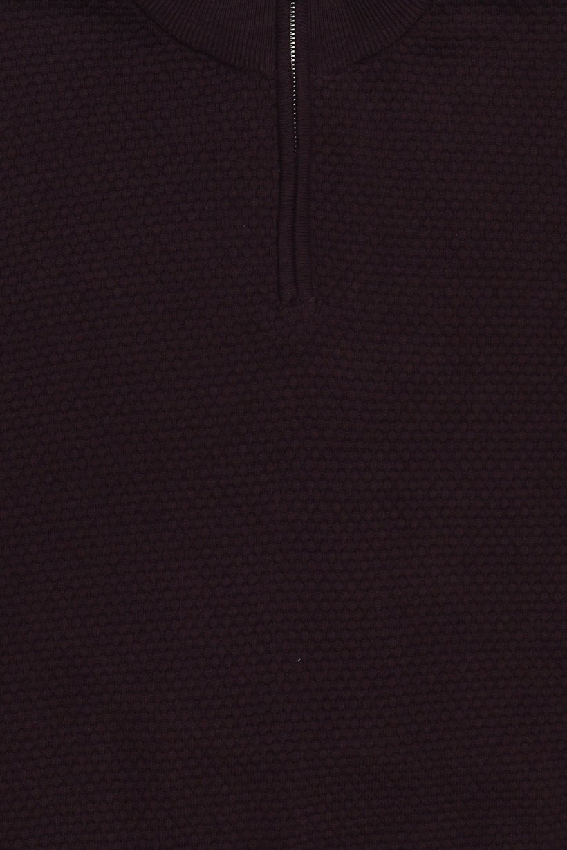 Men Half Neck Textured Sweater, Dark Burgundy