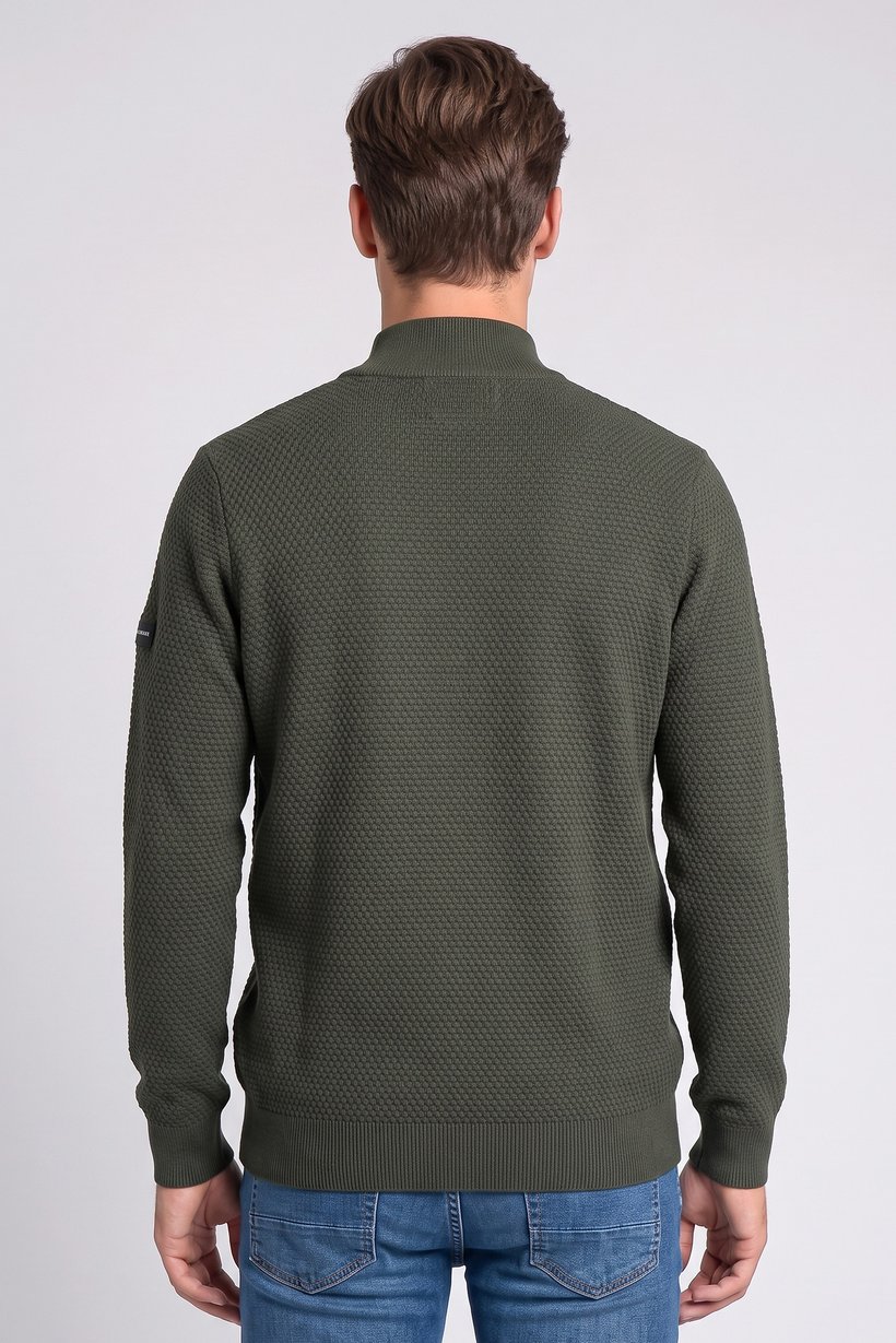 Men Mock Neck Textured Sweater, Olive