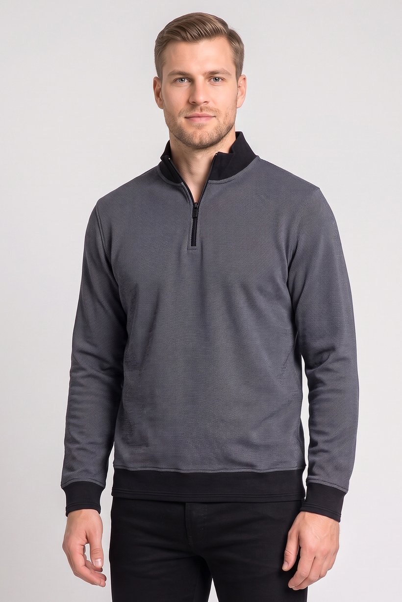 Men High Neck Textured Long Sleeve Sweatshirt, Multicolor