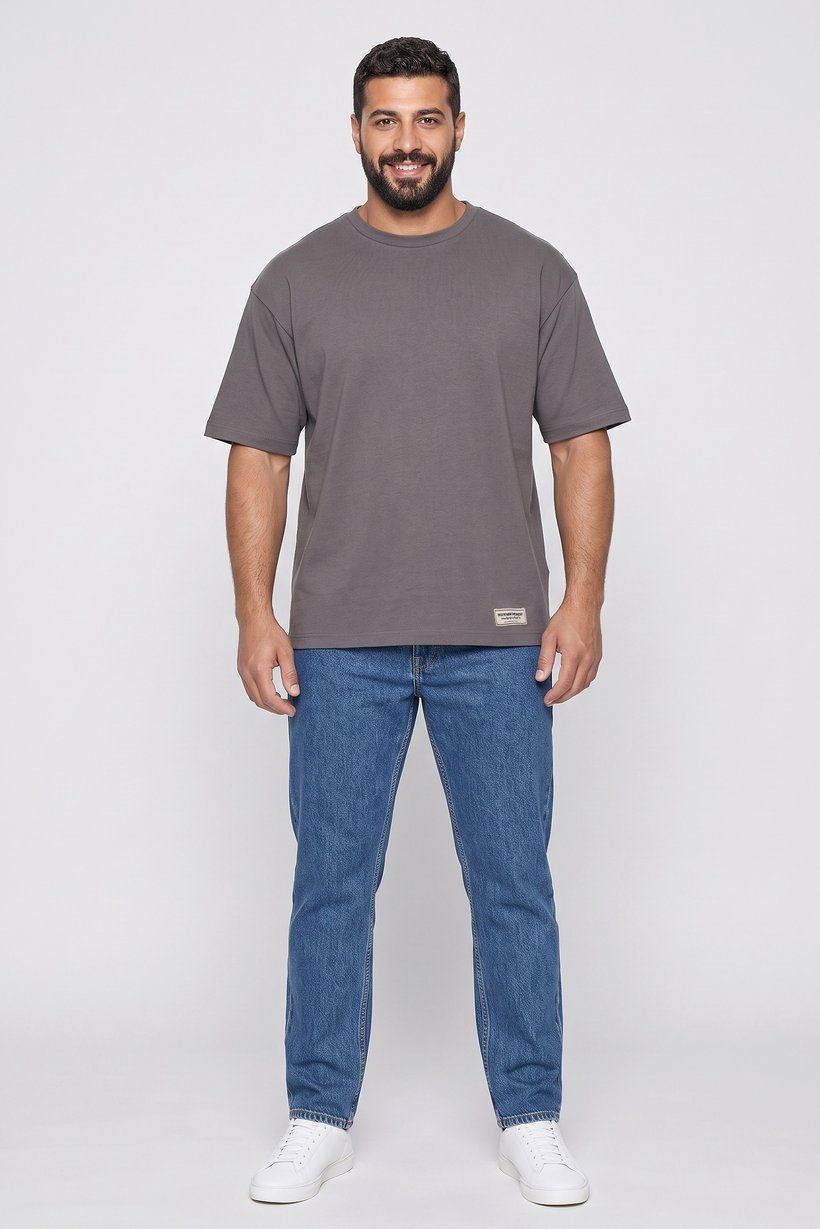 Men Crew Neck Short Sleeve Brand Logo T-Shirt, Grey