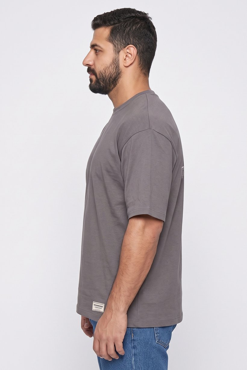 Men Crew Neck Short Sleeve Brand Logo T-Shirt, Grey