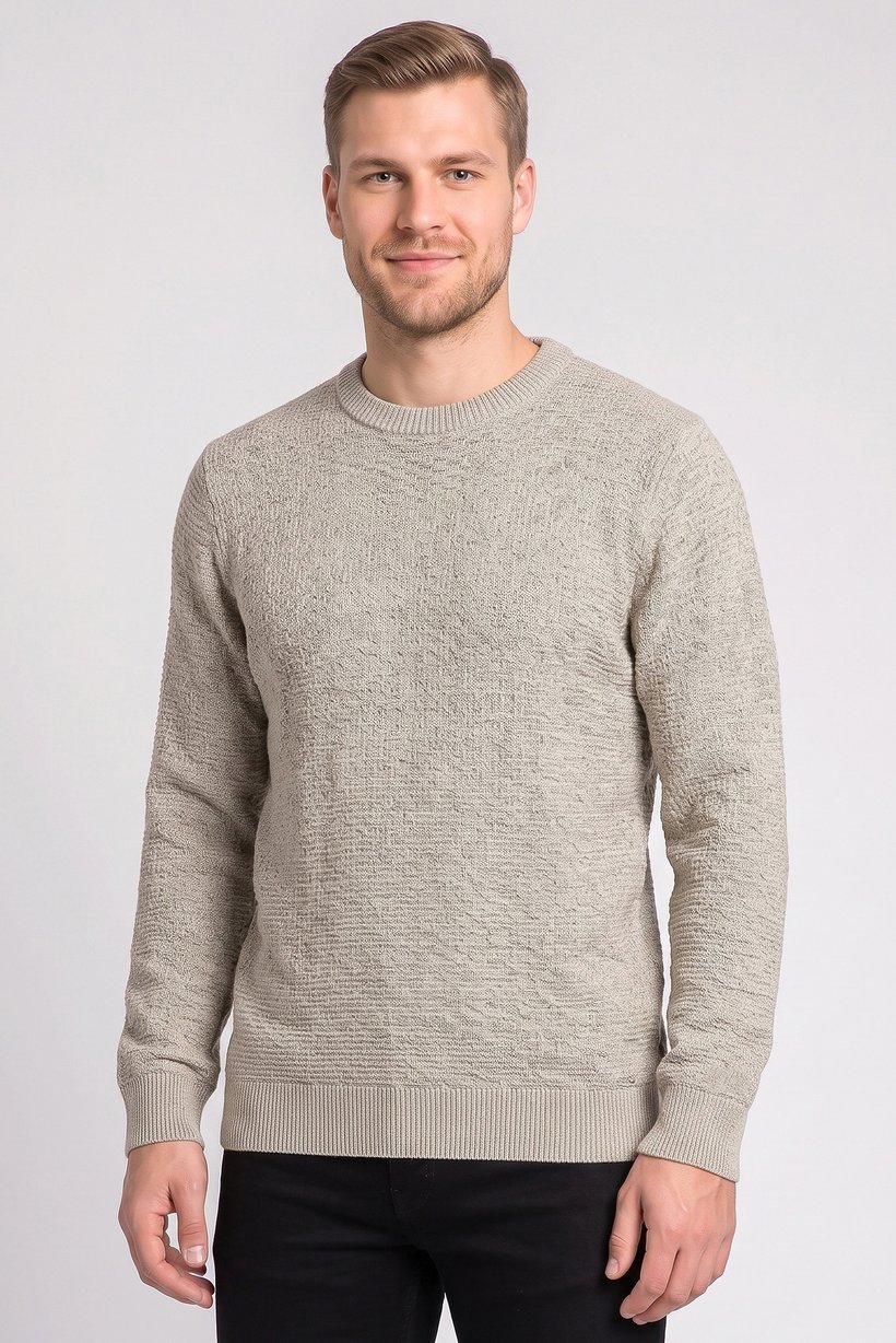 Men Crew Neck Long Sleeve Textured Sweater, Multicolor