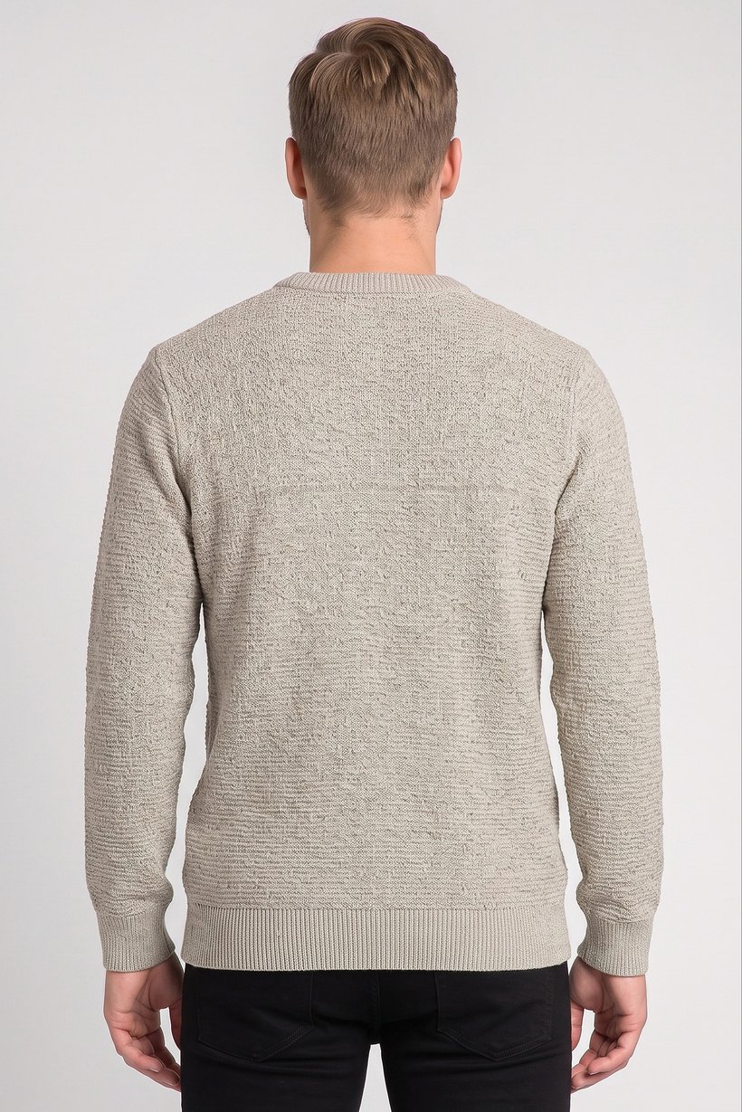 Men Crew Neck Long Sleeve Textured Sweater, Multicolor