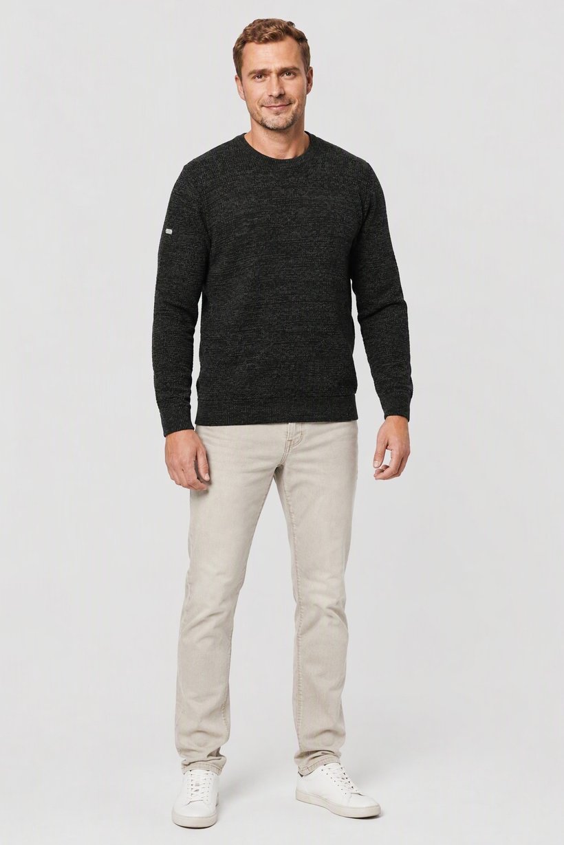 Men Crew Neck Long Sleeve Textured Sweater, Green
