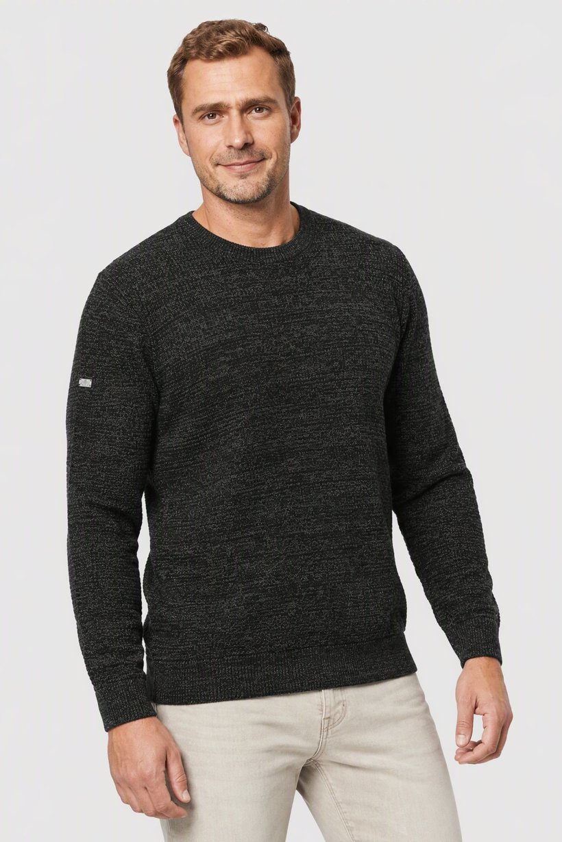 Men Crew Neck Long Sleeve Textured Sweater, Green
