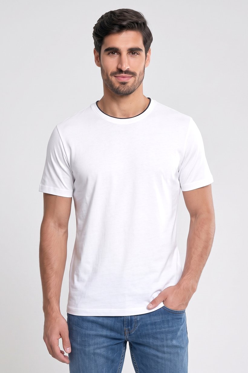 Men Crew Neck Short Sleeve Plain T-Shirt, White