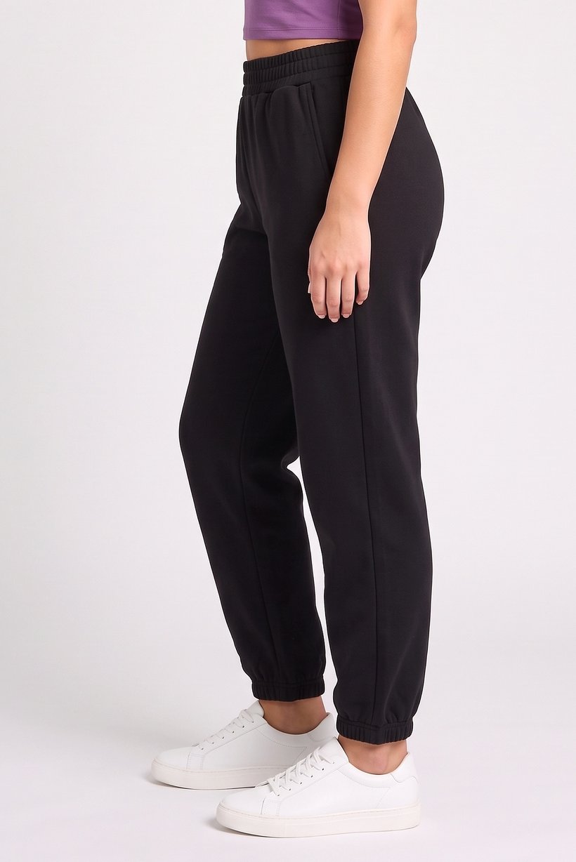 Women Regular Fit Solid Sweatpants, Black