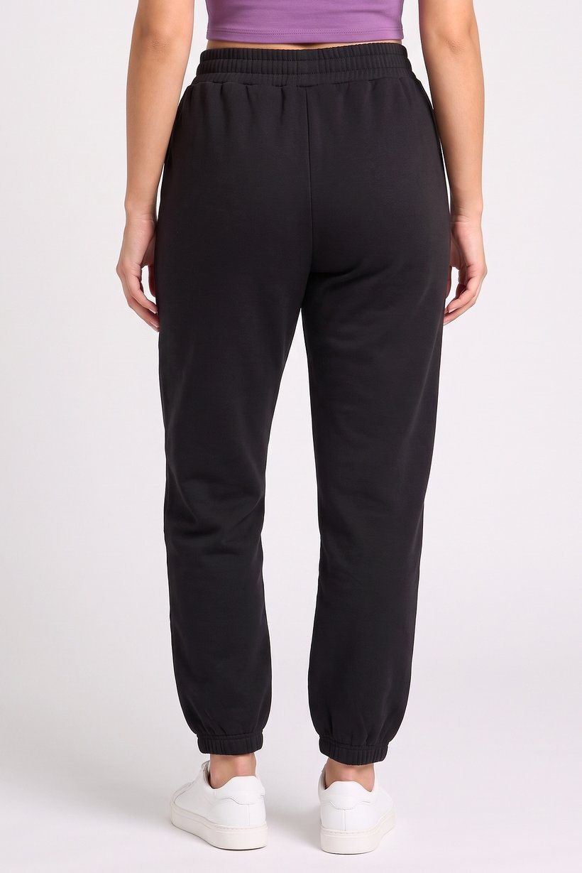 Women Regular Fit Solid Sweatpants, Black