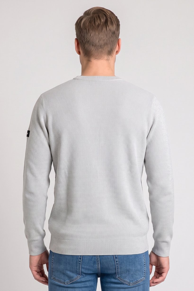 Men Crew Neck Textured Sweater, Light Grey