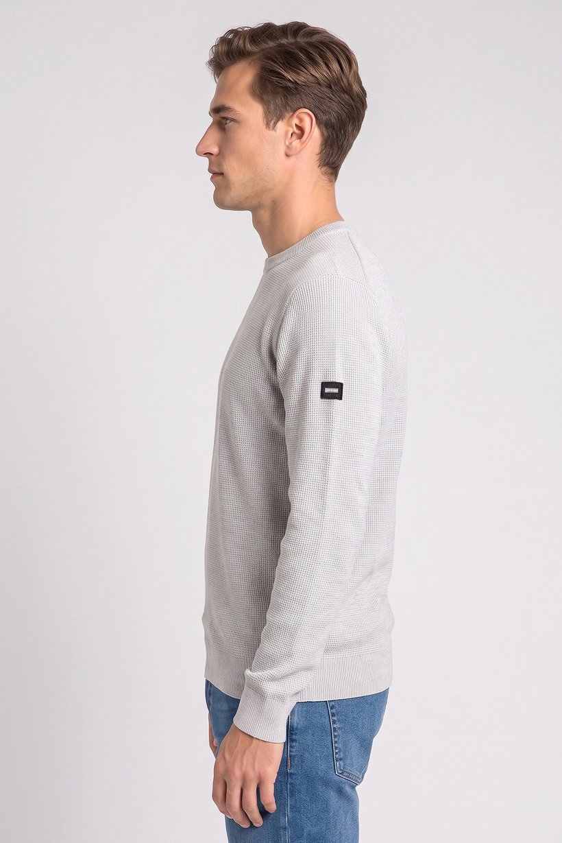 Men Crew Neck Textured Sweater, Grey