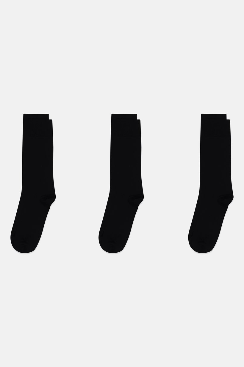 Men 3 Pairs Solid Crew Socks, Black