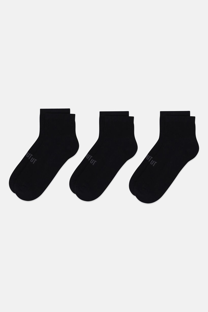 Men 3 Pair Solid Ankle Socks, Black