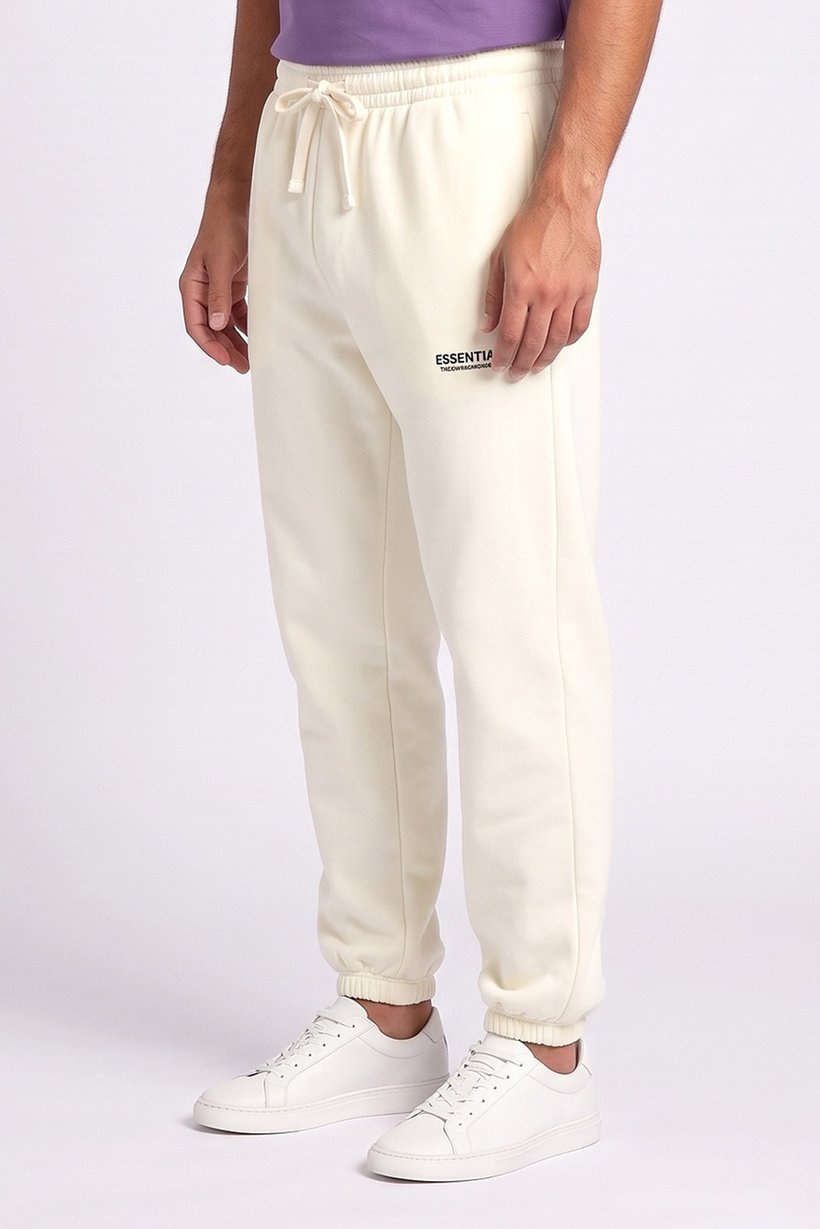 Men Regular Fit Brand Logo Jogger Pants, Off White