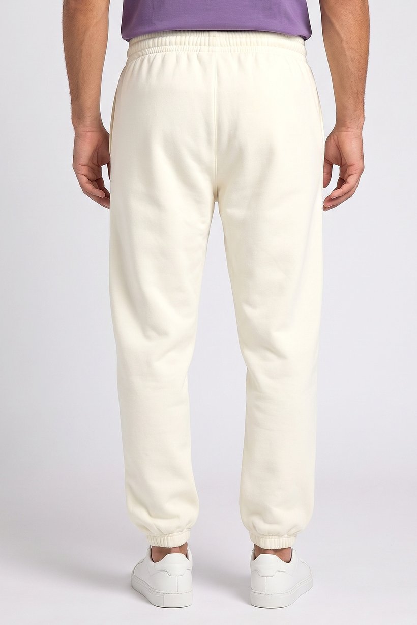 Men Regular Fit Brand Logo Jogger Pants, Off White
