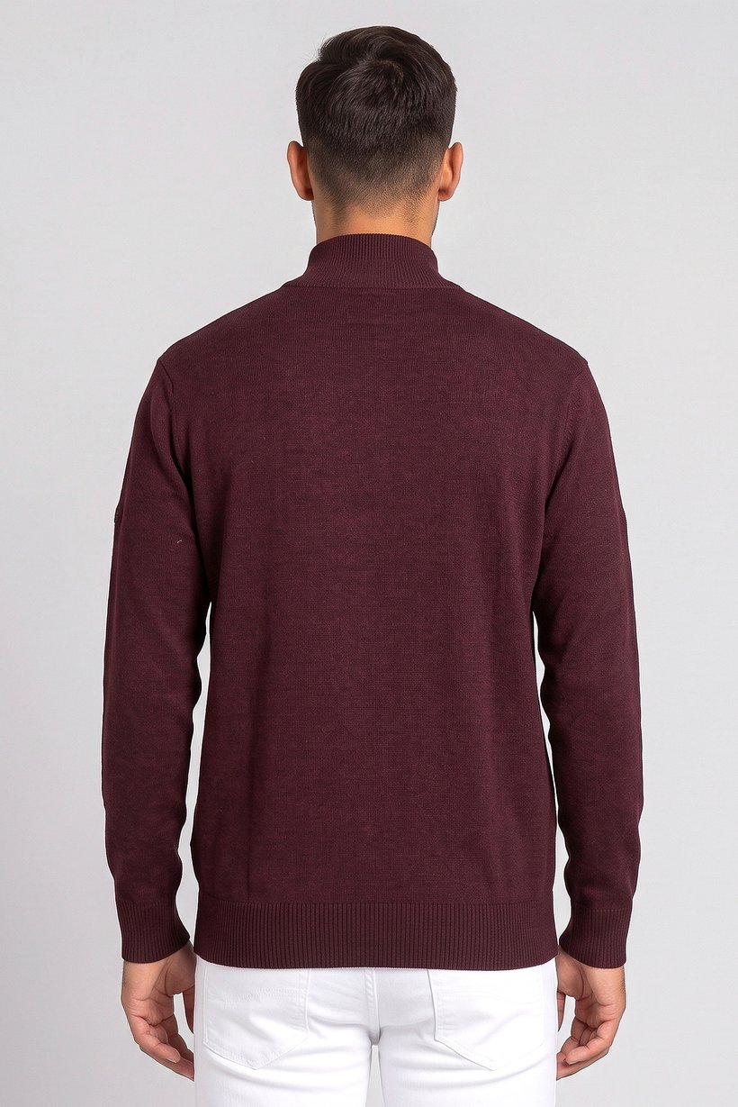 Men Mock Neck Knitted Sweater, Red