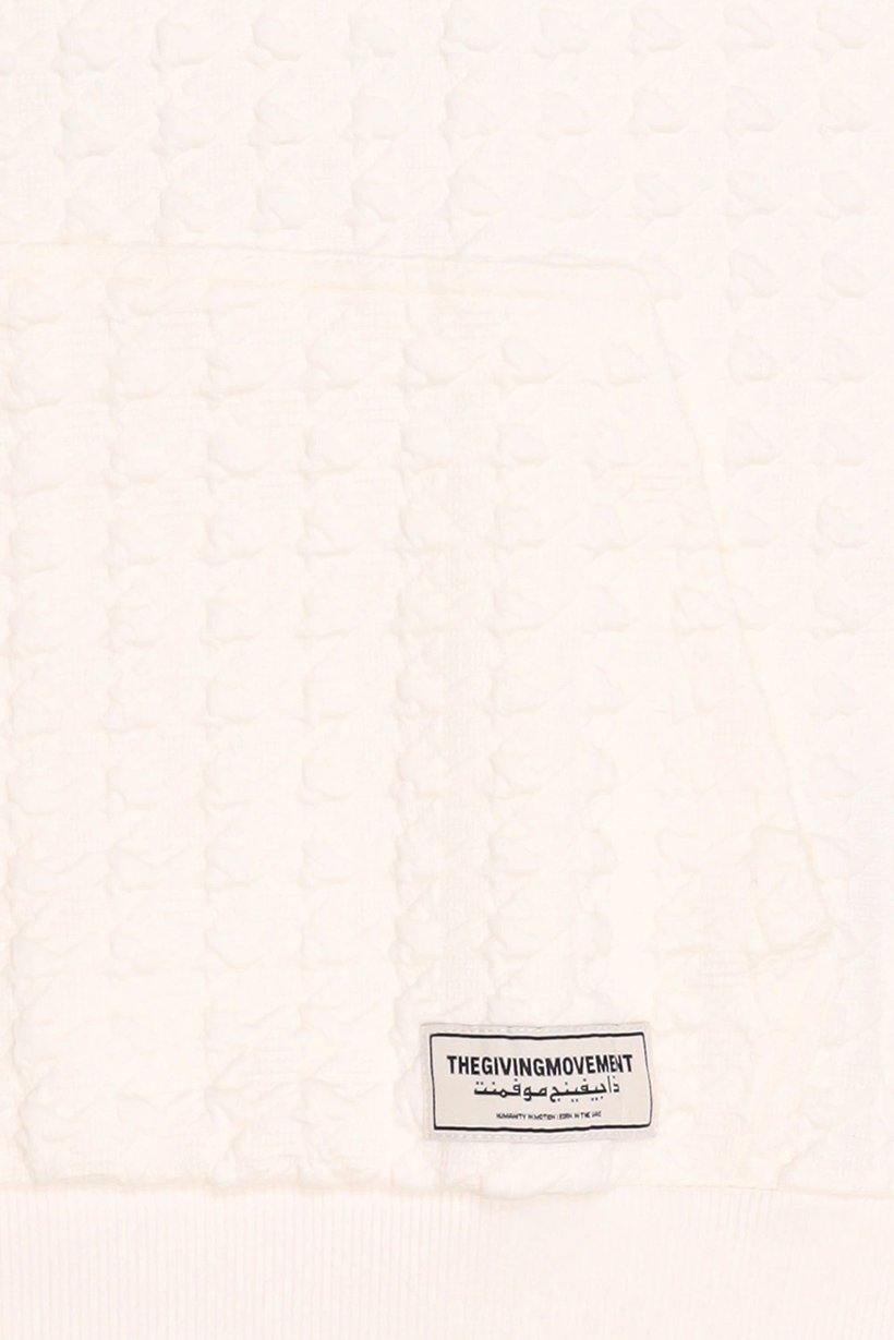 Men Oversized Textured Long Sleeve Hoodie, Ivory