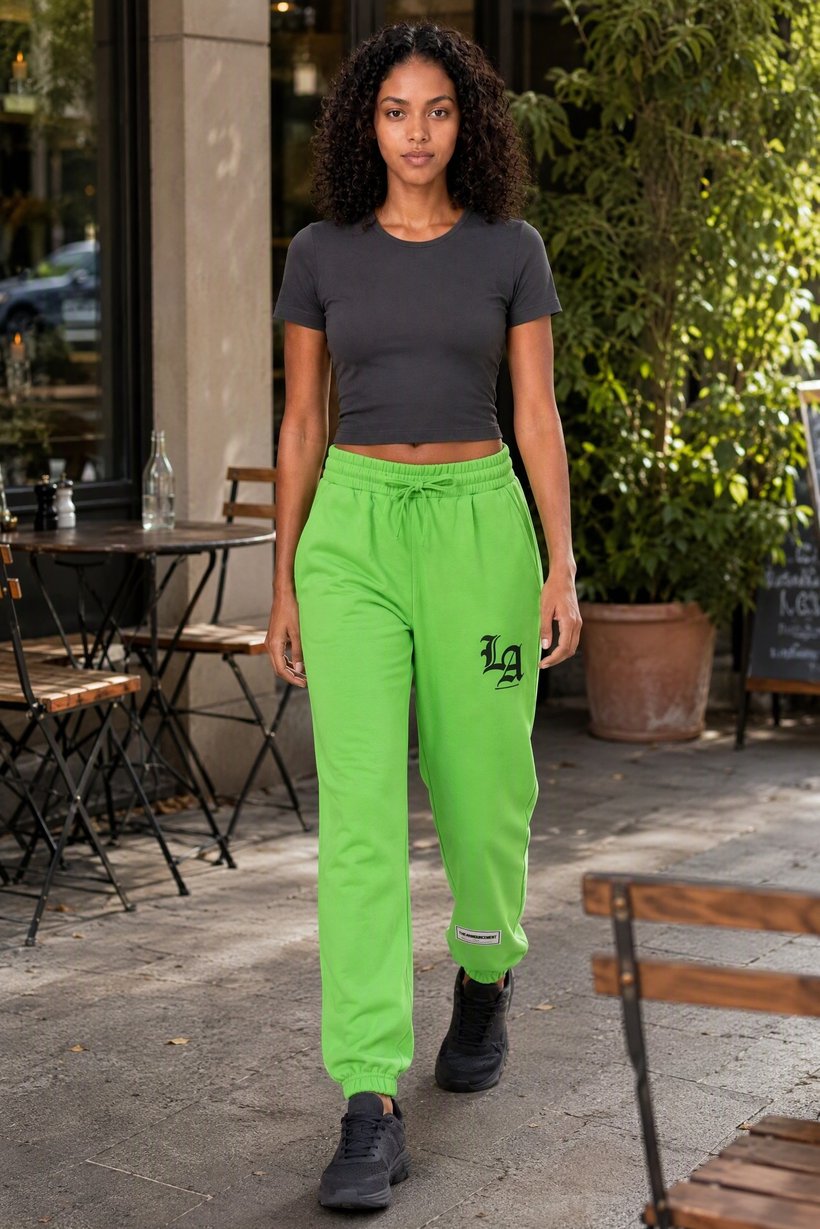 Women Regular Fit Graphic Print Jogger Pants, Lime