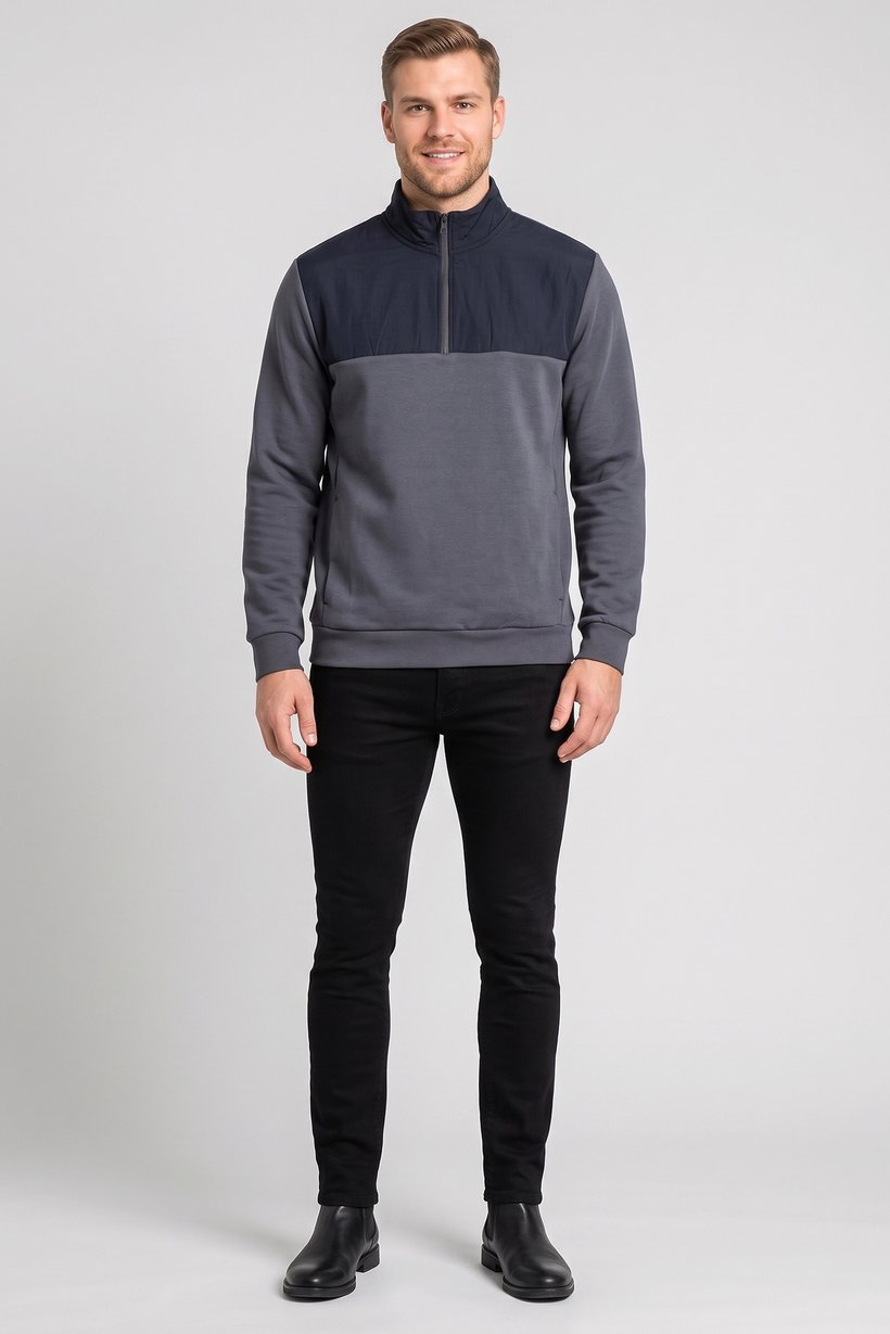 Men High Neck Plain Long Sleeve Half Zip Sweatshirts, Multicolor
