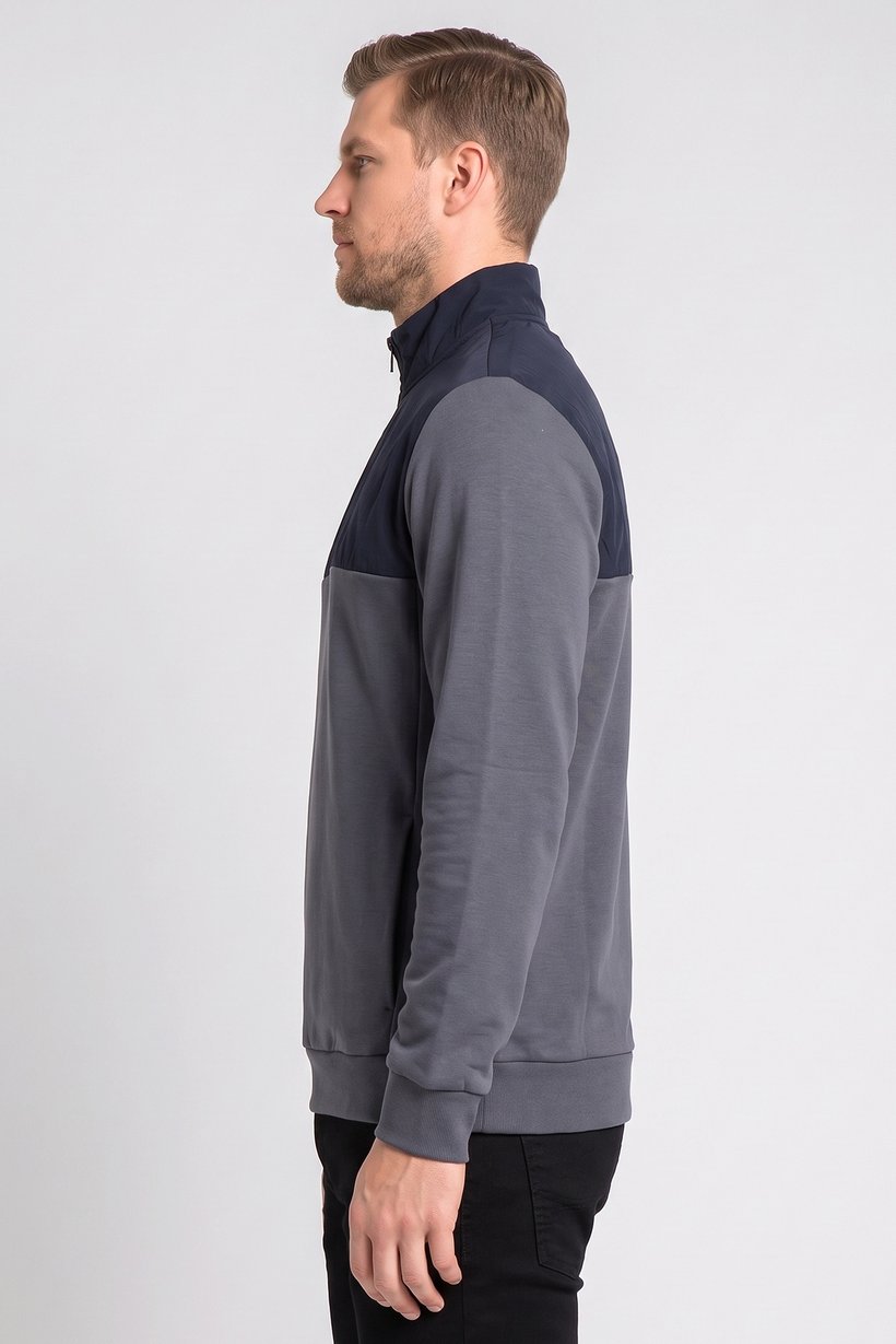 Men High Neck Plain Long Sleeve Half Zip Sweatshirts, Multicolor