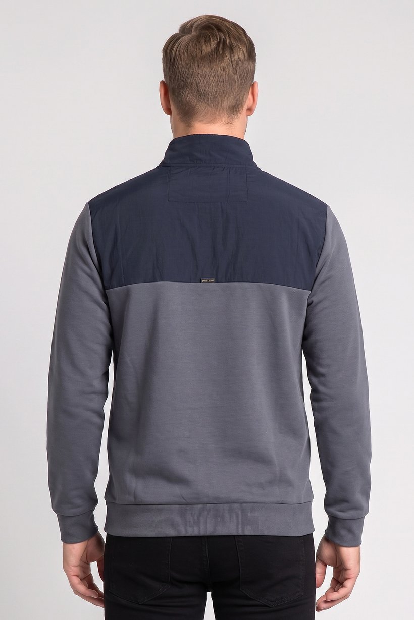 Men High Neck Plain Long Sleeve Half Zip Sweatshirts, Multicolor