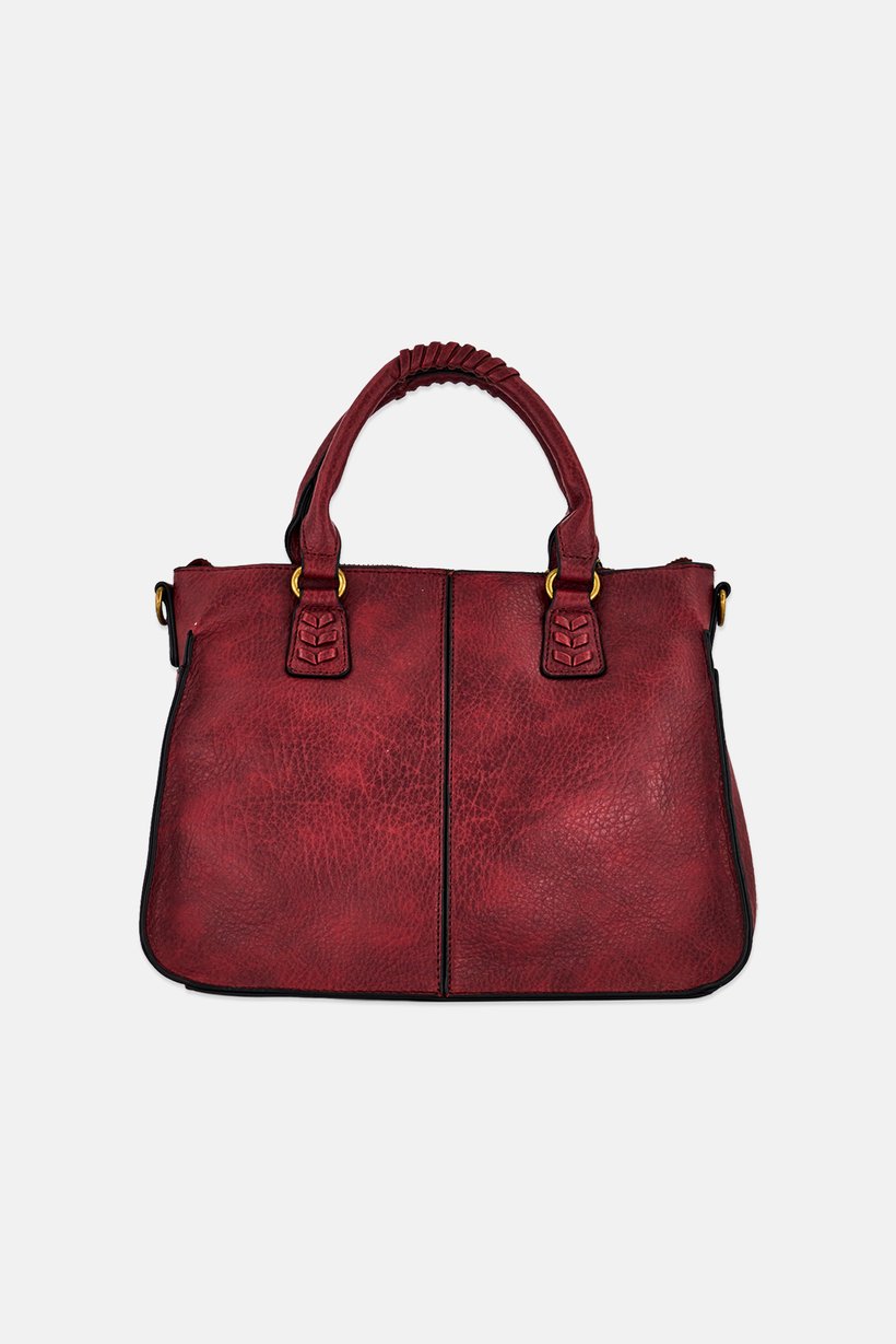 Women Brand Logo Satchel Bag, Burgundy