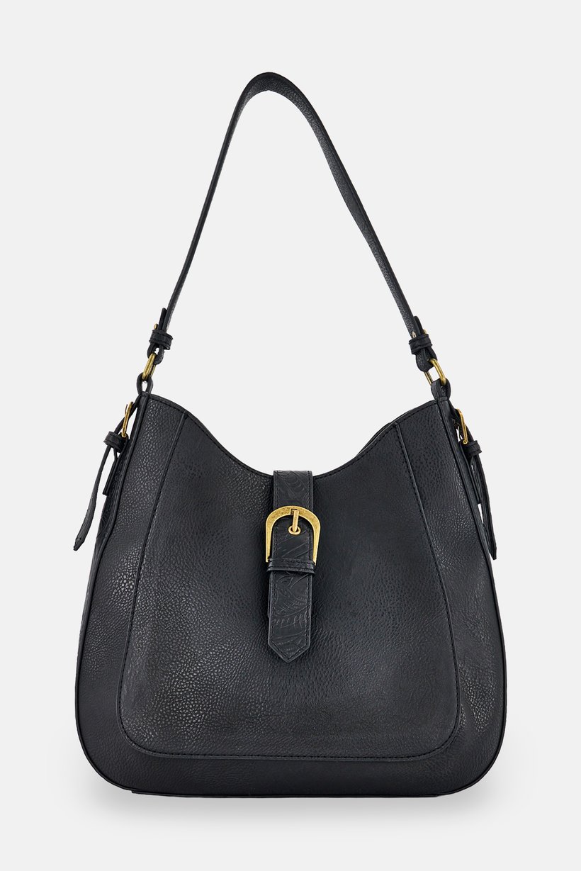 Women Solid Hobo Bag, Black