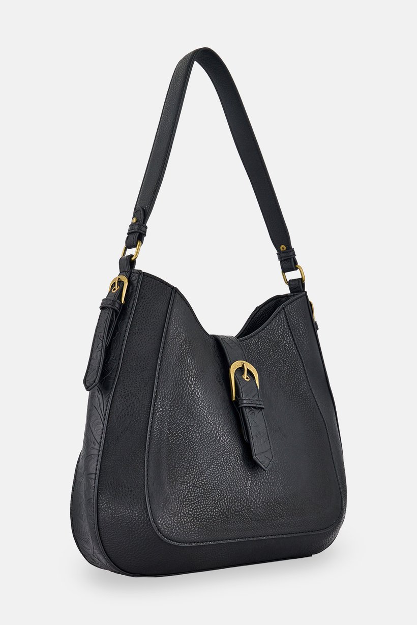 Women Solid Hobo Bag, Black