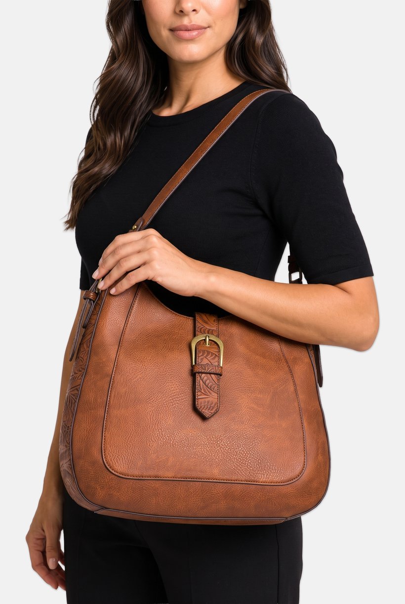 Women Brand Logo Shoulder Bag, Brown