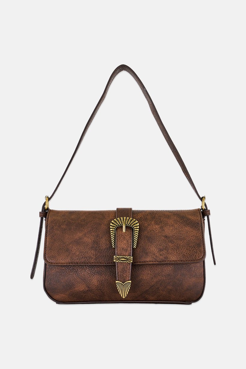 Women Brand Logo Shoulder Bag, Dark Brown
