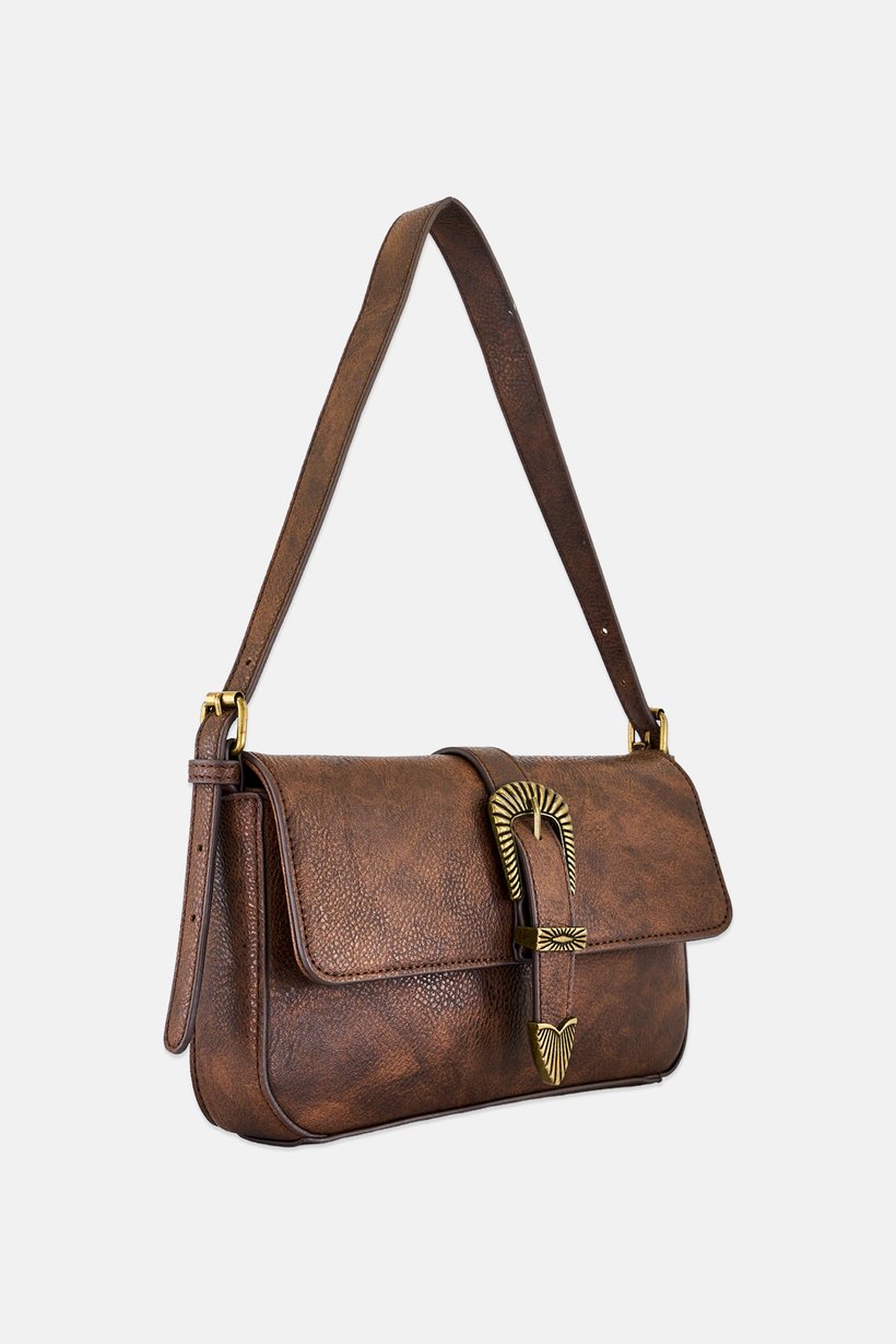 Women Brand Logo Shoulder Bag, Dark Brown