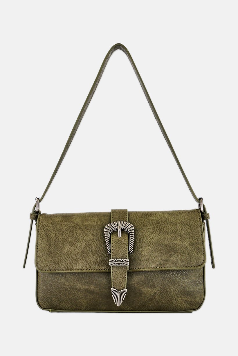 Women Brand Logo Shoulder Bag, Dark Olive