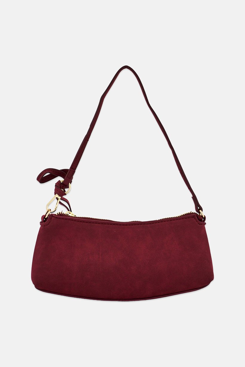 Women Zip-Top Plain Mini Handbag, Burgundy