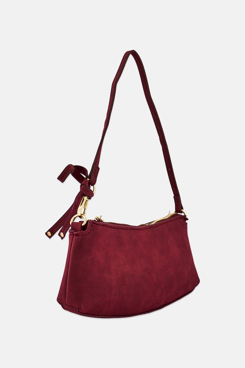 Women Zip-Top Plain Mini Handbag, Burgundy
