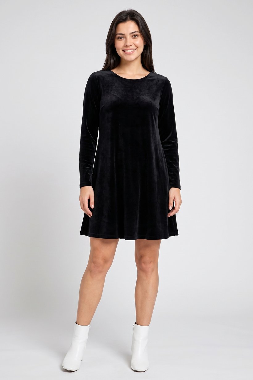 Women Velvet Mini Dress, Black
