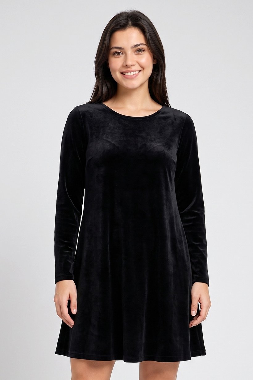 Women Velvet Mini Dress, Black