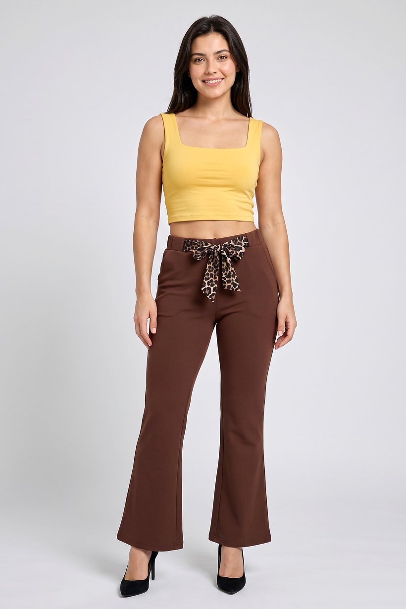 Women Regular Fit Solid Flare Pants, Brown