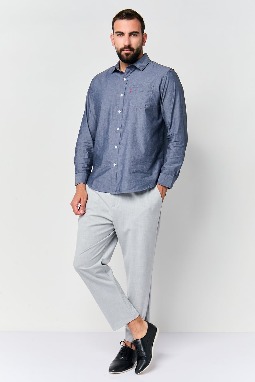 Men Regular Fit Plain Straight Leg Pants, Light Grey