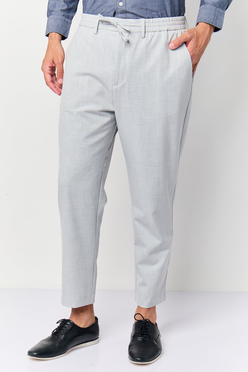 Men Regular Fit Plain Straight Leg Pants, Light Grey