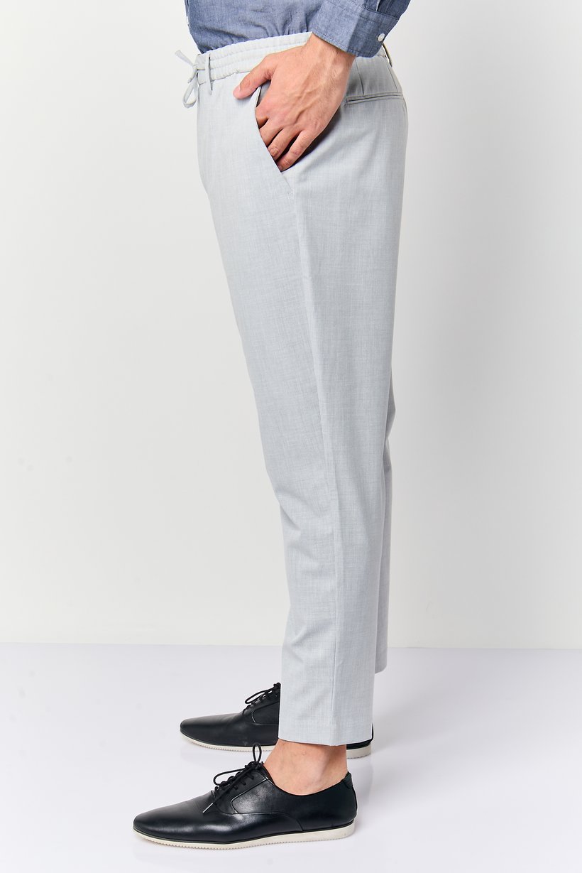 Men Regular Fit Plain Straight Leg Pants, Light Grey