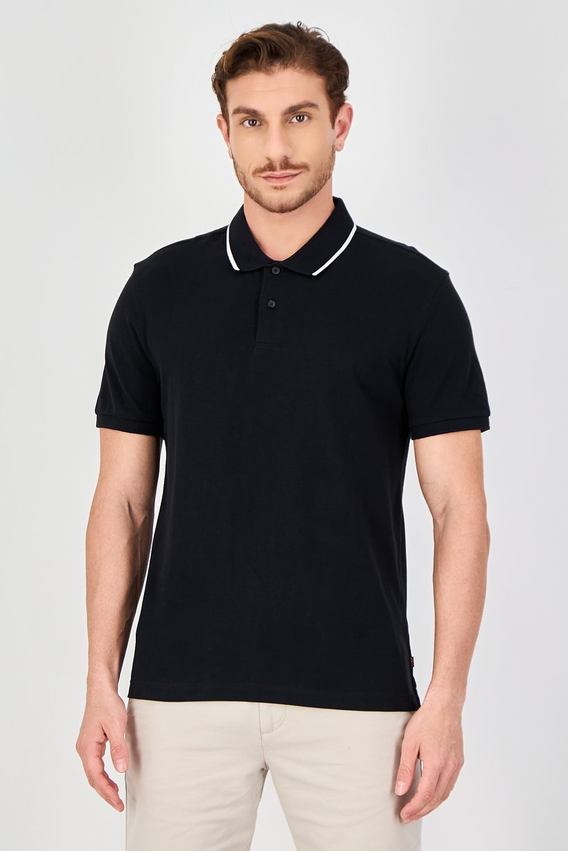 Men Regular Fit Plain Short Sleeve Polo Shirt, Black