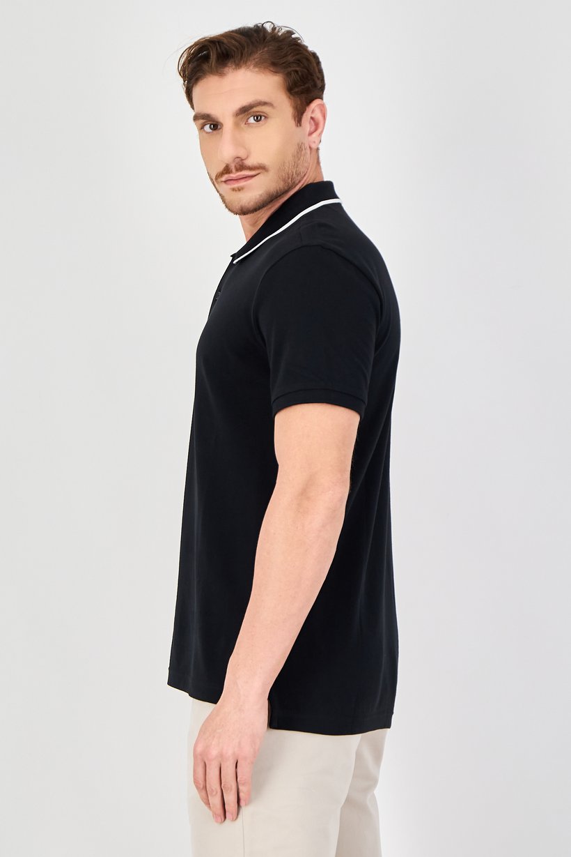 Men Regular Fit Plain Short Sleeve Polo Shirt, Black