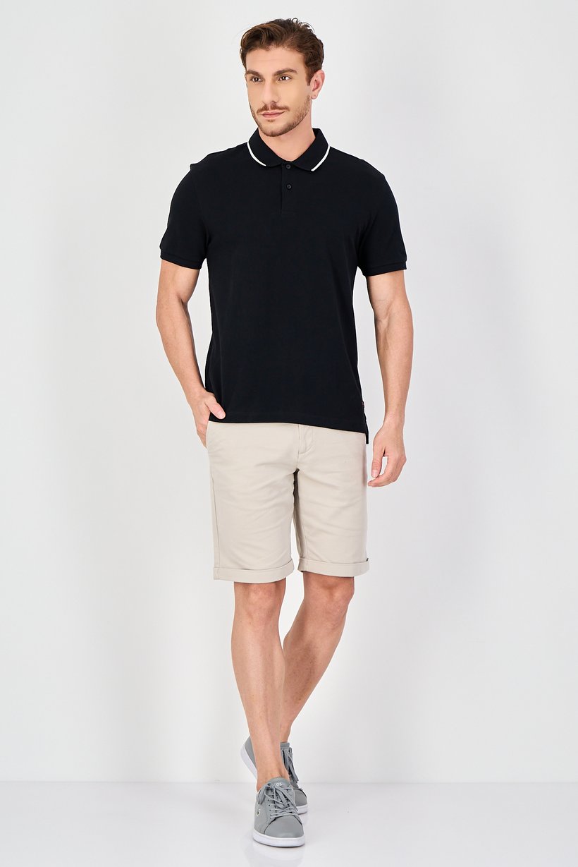 Men Regular Fit Plain Short Sleeve Polo Shirt, Black