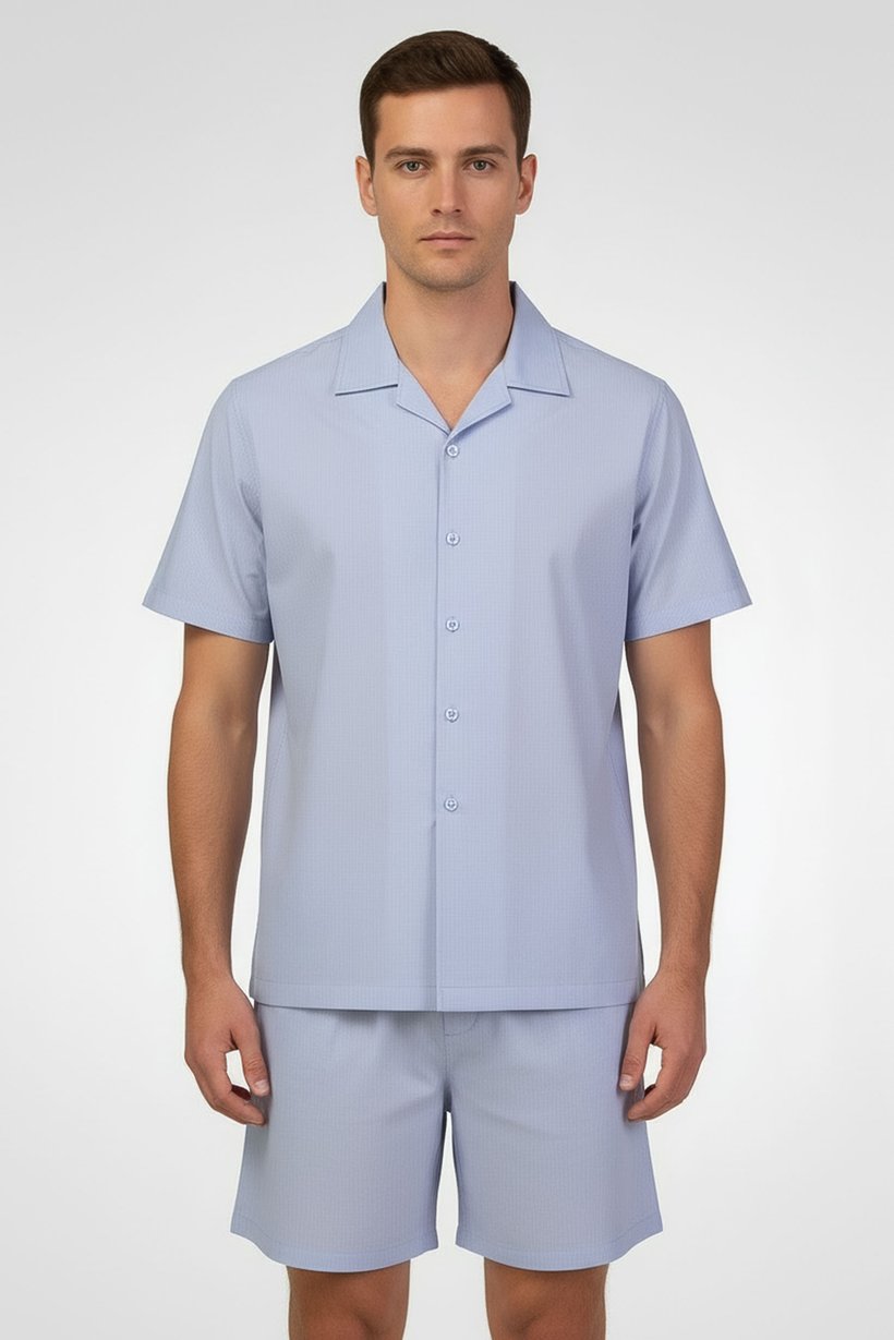 Men 2 Pieces Stripe Top And Bottom Pyjama Set, Lavender
