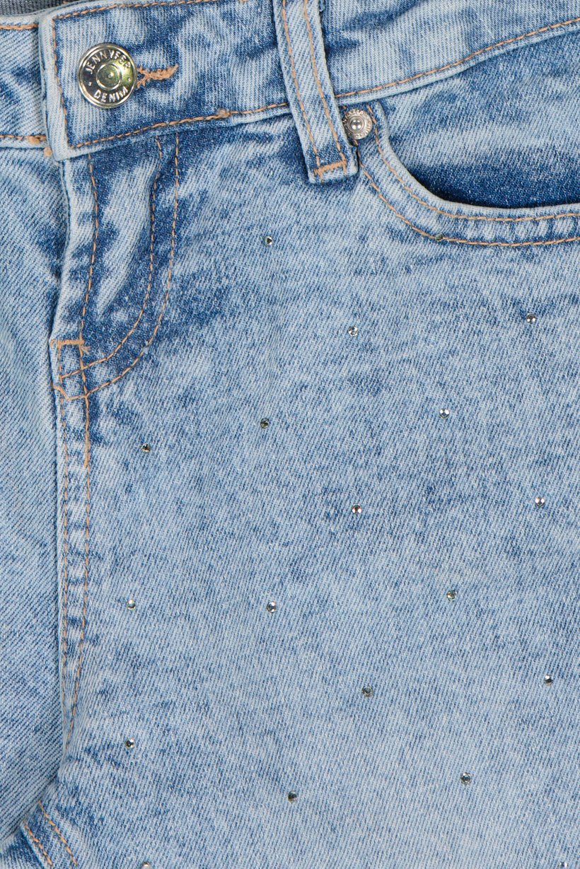 Women Cropped Fit Embellished Stretchable Flare Jeans, Light Blue